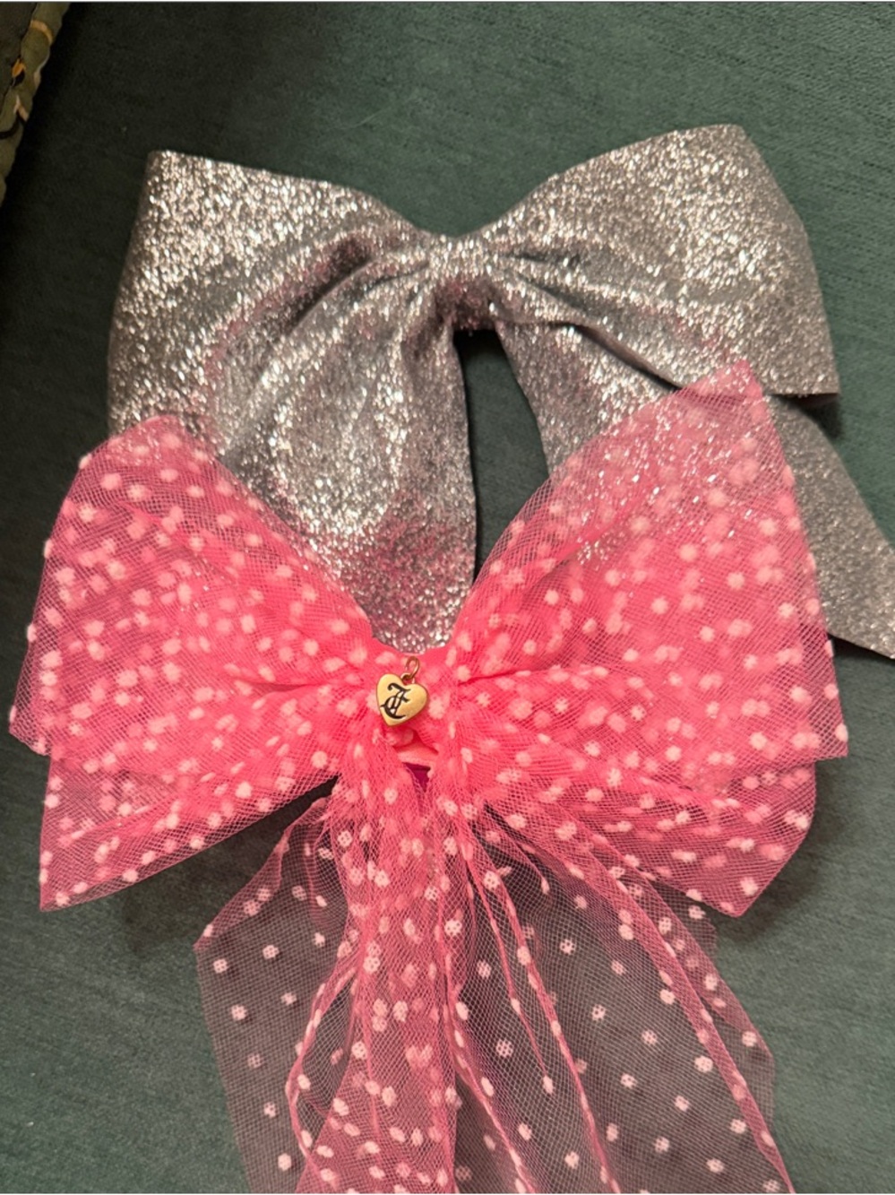 2 Kids Sparkle Bow Hair Clip - Pink Polka Dot & Silver Glitter